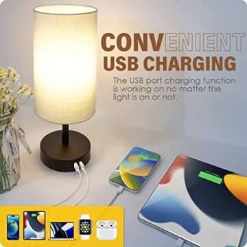 Yarra-Decor Touch Control Bedside Lamp with USB Port