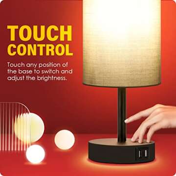 Yarra-Decor Touch Control Bedside Lamp with USB Port