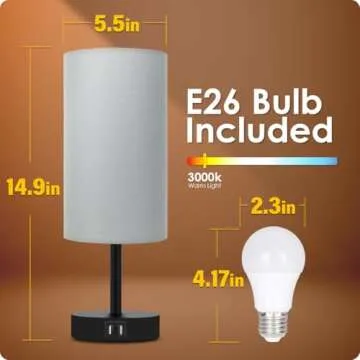 Yarra-Decor Touch Control Bedside Lamp with USB Port