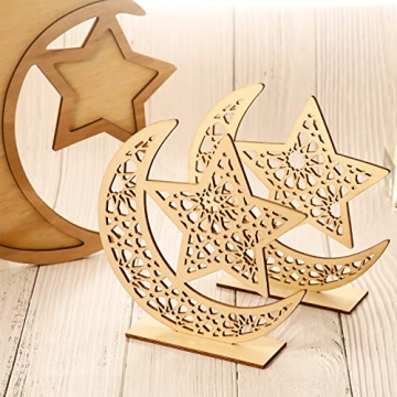 WILLBOND Eid Mubarak Wooden Ornament for Ramadan Decor