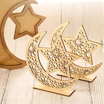 WILLBOND Eid Mubarak Wooden Ornament for Ramadan Decor
