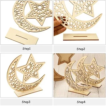 WILLBOND Eid Mubarak Wooden Ornament for Ramadan Decor