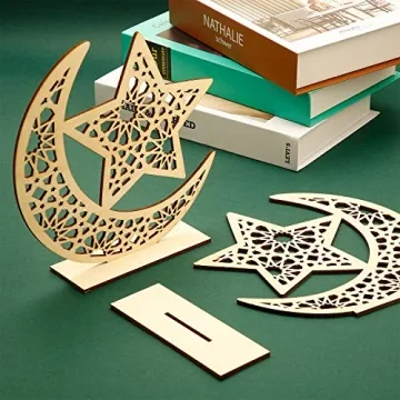 WILLBOND Eid Mubarak Wooden Ornament for Ramadan Decor