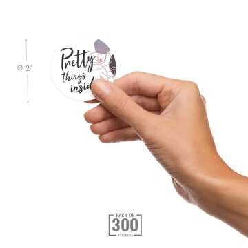 easykart labels 300 Pretty Things Inside Sticker Labels | White Background with Flowers Design | 2" Inch Round | Highly Recommended for Small Business Owners