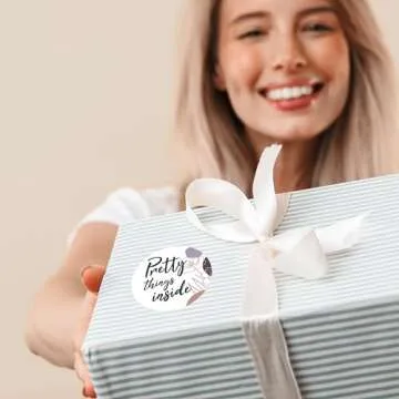 easykart labels 300 Pretty Things Inside Sticker Labels | White Background with Flowers Design | 2" Inch Round | Highly Recommended for Small Business Owners