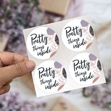 easykart labels 300 Pretty Things Inside Sticker Labels | White Background with Flowers Design | 2" Inch Round | Highly Recommended for Small Business Owners