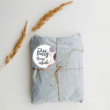 easykart labels 300 Pretty Things Inside Sticker Labels | White Background with Flowers Design | 2" Inch Round | Highly Recommended for Small Business Owners