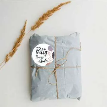 easykart labels 300 Pretty Things Inside Sticker Labels | White Background with Flowers Design | 2" Inch Round | Highly Recommended for Small Business Owners