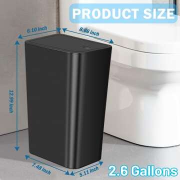 SHPMXUPW 3 Pack Bathroom Small Trash Can with Lid,10L / 2.6 Gallon Slim Garbage Bin Wastebasket with...