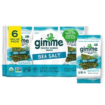 Gimme Seaweed - Sea Salt - 6 Count - Organic Roasted Seaweed Sheets - Keto, Vegan, Gluten Free - Gre...