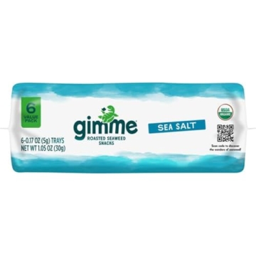 Gimme Seaweed - Sea Salt - 6 Count - Organic Roasted Seaweed Sheets - Keto, Vegan, Gluten Free - Great Source of Iodine & Omega 3’s - Healthy On-The-Go Snack for Kids & Adults