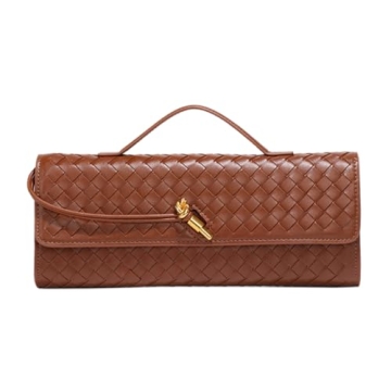 JYG Woven Handbag for Women Fashion Evening Shoulder Bag PU Leather Handmade Clutch Purse Brown Casu...