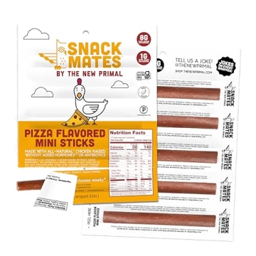 The New Primal Snack Mates Pizza Chicken Sticks - Healthy Gluten Free Snack for Kids, 10 Pack of Low...