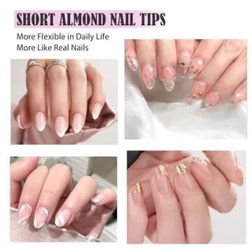 Carmu Short Almond Gel Nail Tips, 240pcs Soft Acrylic Nail Tips Half Matte Pre-shape Full Cover False Nail Tips Press on Almond Nails Tips Set for Nail Extension Nail Salon DIY Ideal Gifts 12 Sizes