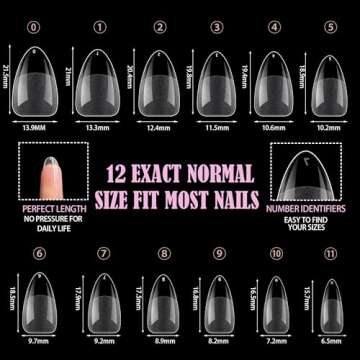 Carmu Short Almond Gel Nail Tips, 240pcs Soft Acrylic Nail Tips Half Matte Pre-shape Full Cover False Nail Tips Press on Almond Nails Tips Set for Nail Extension Nail Salon DIY Ideal Gifts 12 Sizes