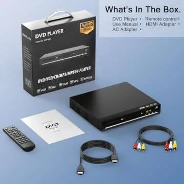 DVD Players for TV with HDMI,Plays All Regions and Formats,CD Player for Home,Support 1080P Video/CD/DVD/VCD/JPEG/USB, Remote, HDMI and RCA Cables Included