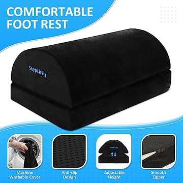 StepLively Foot Rest for Under Desk at Work, Comfortable Foot Stool with 2 Adjustable Heights, Footr...