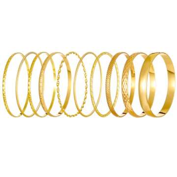 IFKM Gold Boho Bangle Bracelet Set For Women 14k Gold Plated Multilayer Stackable Indian Chunky Bang...