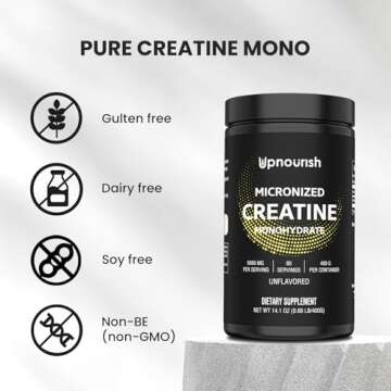 UpNourish Micronized Creatine Monohydrate Powder 400 G - Unflavored Vegan for Pre Workout, Muscle Building Pure Women and Men Instantized Supplement, 80 Servings 14.1096 Ounce