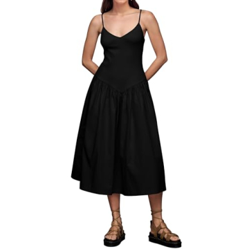 MISSACTIVER Spaghetti Strap Maxi Dress for Women Sleeveless V Neck Knit Patchwork Dresses Summer Flo...