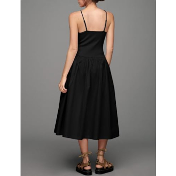 MISSACTIVER Spaghetti Strap Maxi Dress for Women Sleeveless V Neck Knit Patchwork Dresses Summer Flowy Long Cami Dress Black