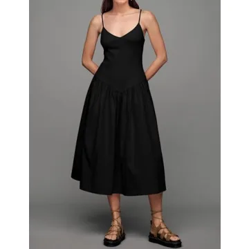 MISSACTIVER Spaghetti Strap Maxi Dress for Women Sleeveless V Neck Knit Patchwork Dresses Summer Flowy Long Cami Dress Black