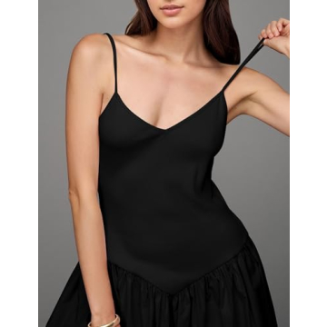 MISSACTIVER Spaghetti Strap Maxi Dress for Women Sleeveless V Neck Knit Patchwork Dresses Summer Flowy Long Cami Dress Black