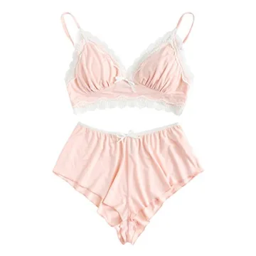 SweatyRocks Women's Lace Trim Bralette & Panty Set - Soft, Stylish Loungewear