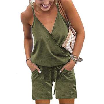Naggoo Formal Summer Wrap Vneck Short Jumpsuits Sleeveless Backless Rompers Green S
