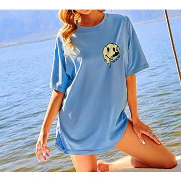 MISSACTIVER Women Oversized Graphic Print Tee Shirt Loose Short Sleeve Round Neck Drop Shoulder Tee ...
