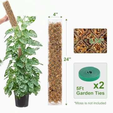 GROWNEER 4 Packs 24 Inch Plastic Moss Pole for Plants Monstera, Stackable Plant Support for Indoor Climbing Plants, Clear Plant Poles with 10FT Garden Ties Work with Sphagnum Moss