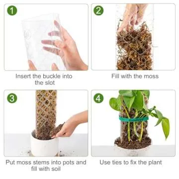 GROWNEER 4 Packs 24 Inch Plastic Moss Pole for Plants Monstera, Stackable Plant Support for Indoor Climbing Plants, Clear Plant Poles with 10FT Garden Ties Work with Sphagnum Moss