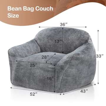Giant Bean Bag Chair for Adults, Large Memory Foam BeanBag Chairs, Oversized Bean Bag Sofa with Fill...