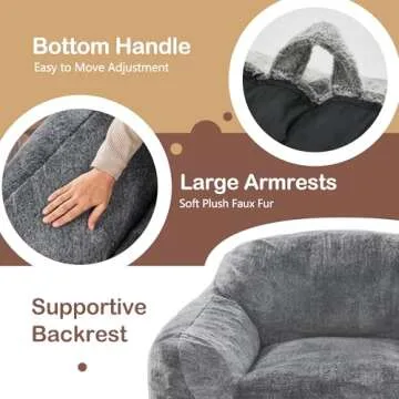 Giant Bean Bag Chair for Adults, Large Memory Foam BeanBag Chairs, Oversized Bean Bag Sofa with Filler, Faux Fur Big Reading Chair Comfy Floor Sofa Chair (Grey)
