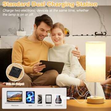 Touch Bedside Table Lamp with USB Charging Station