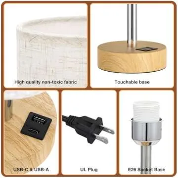 Touch Bedside Table Lamp with USB Charging Station
