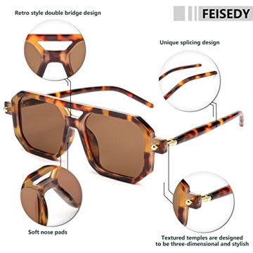 FEISEDY Vintage Square 70s Aviator Sunglasses for Everyone