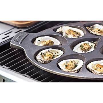 Outset 76225 Cast Iron Oyster Grill Pan, 12 Cavities, Black