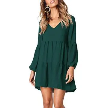 Amoretu Dresses for Women V Neck Swing Shift Dresses, Spring, Summer, 2025 (Green, M)