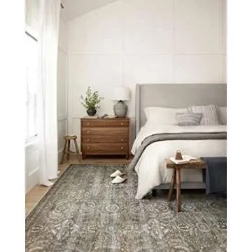 Loloi Layla Collection, LAY-13 Antique/Moss 2'-3" x 3'-9" .13" Thick, Accent Rug, Soft, Durable, Vintage Inspired, Distressed, Low Pile, Non-Shedding, Easy Clean, Printed, Living Room Rug