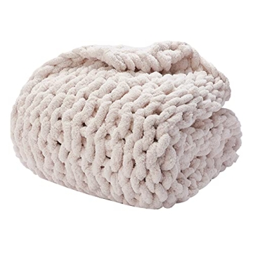 Alzoear Chunky Knit Throw Blanket Chenille Handmade Cozy Warm Blanket for Sofa Bedroom Home Decor (B...