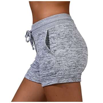 90 Degree By Reflex Soft and Comfy Activewear Lounge Shorts with Pockets and Drawstring for Women - Heather Grey - Small