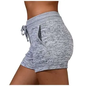 90 Degree By Reflex Soft and Comfy Activewear Lounge Shorts with Pockets and Drawstring for Women - Heather Grey - Small