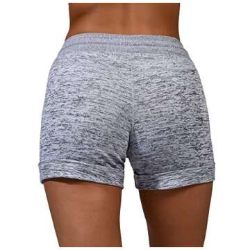 90 Degree By Reflex Soft and Comfy Activewear Lounge Shorts with Pockets and Drawstring for Women - Heather Grey - Small