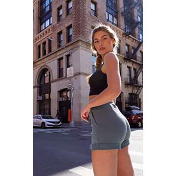 90 Degree By Reflex Soft and Comfy Activewear Lounge Shorts with Pockets and Drawstring for Women - Heather Grey - Small