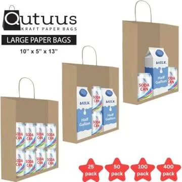 Qutuus 50 Pcs Kraft Paper Shopping Bags for All Occasions