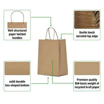 Qutuus 50 Pcs Kraft Paper Shopping Bags for All Occasions