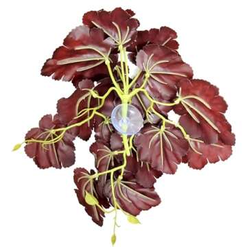 Woyrise Reptile Plants, Terrarium Hanging Plants Vines for Reptile Tank, Amphibian Habitat Leaves Decor with Suction Cups for Bearded Dragon Lizard Snake Gecko Frog Hermit Crab - 2Pack Green Heuchera
