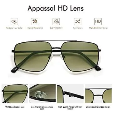 Appassal Retro Polarized Aviator Sunglasses Vintage Hexagonal Metal Frame Sun Glasses AP3634,Black/Green