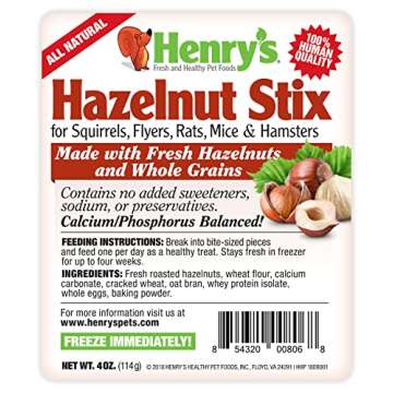 Henry’s Hazelnut Stix: All-Natural & Fresh Squirrel and Hamster Treats, 4 Ounces